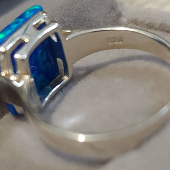 Blue Fire Opal Sterling Silver Ring 🔥 💙 - Picture 11 of 12